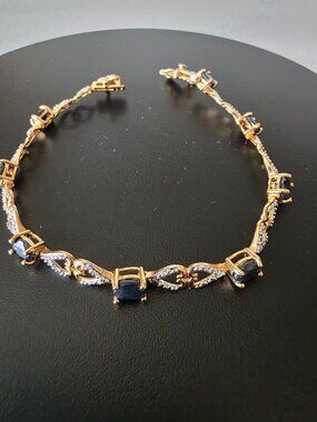 Vintage Ross Simons 925 Sterling Silver Gold Vermeil Sapphire Tennis Bracelet